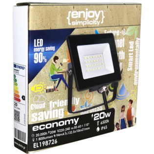   LED Eξωτ/κος Φωτισμός EL198724 | LED FloodLight black IP65 L165xW135xH30mm|20W|4000k|1800lm|{enjoysimplicity}™