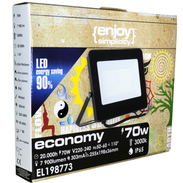   LED Eξωτ/κος Φωτισμός EL198773 | LED FloodLight black IP65 L255xW198xH36mm|70W|3000k|7900lm|enjoySimplicity™