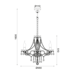 Aca-Lighting ^ΚΡΕΜ Φ/Σ 3ΧΕ14 ΔΙΑΦΑΝΟ ΚΡΥΣΤΑΛΛΟ+ΧΡΥΣΟ ΜΕΤΑΛΛΟ Φ48ΧΗ160CM GLADIOLO