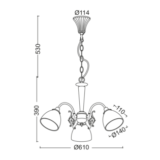 Aca-Lighting ΚΡΕΜΑΣΤΟ Φ/Σ 3XE14 ΠΑΤΙΝΑ – ΛΕΥΚΟ ΓΥΑΛΙ Φ61cm PERONE