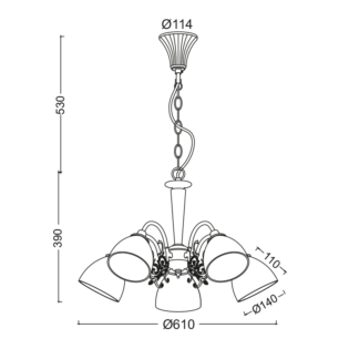 Aca-Lighting ΚΡΕΜΑΣΤΟ Φ/Σ 5XE14 ΠΑΤΙΝΑ – ΛΕΥΚΟ ΓΥΑΛΙ Φ61cm PERONE