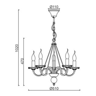 Aca-Lighting ΚΡΕΜΑΣΤΟ 5ΧΕ14 ΜΕΤΑΛ ΠΑΤΙΝΑ ΛΕΥΚΟ ΧΡΥΣΟ+ΚΡΥΣΤΑΛ Φ51ΧΗ102CM GEISHA