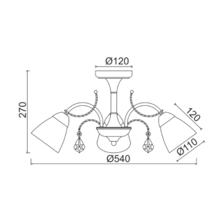 Aca-Lighting ΟΡΟΦΗΣ 3ΧΕ14 ΜΕΤΑΛ ΠΑΤΙΝΑ ΧΡΥΣΟ+ΛΕΥΚΟ ΓΥΑΛ+ΚΡΥΣΤΑΛ Φ54ΧΗ27CM QUINCE