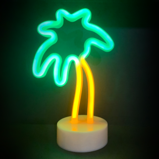 Επιτραπέζια ΦΟΙΝΙΚΑΣ, 34 NEON LED ΛΑΜΠΑΚΙΑ ΜΕ ΜΠΑΤΑΡΙΑ (3xAA)/USB, ΠΡΑΣΙΝΟ & ΚΙΤΡΙΝΟ, IP20, 17x10x26cm
