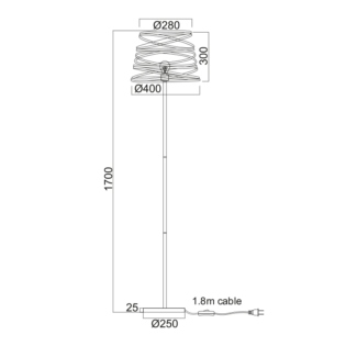 Aca-Lighting ΜΕΤΑΛΛΙΚΟ Φ/Σ ΔΑΠΕΔΟΥ 1XE27 ΜΑΥΡΟ ΜΑΤ ΣΠΙΡΑΛ Φ40xH170CM JAZZ