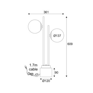 Aca-Lighting ΕΠΙΤΡΑΠΕΖΙΟ Φ/Σ 2ΧΕ14 QUADRO ΜΑΥΡΟ ΜΕΤ/ΚΟ+ ΛΕΥΚΟ ΓΥΑΛΙ-ΜΑΡΜΑΡΟ IP20 36X14XH61CM