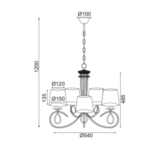 Aca-Lighting ΚΡΕΜΑΣΤΟ Φ/Σ 5ΧΕ14 ΜΕΤΑΛ.ΧΡΥΣΟΧΑΛΚΙΝΟ+ΜΑΥΡΟ ΑΜΠΑΖ.Φ54XΗ120CM BASILICO