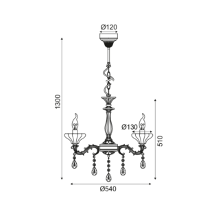 Aca-Lighting ΚΡΕΜΑΣΤΟ Φ/Σ 5ΧΕ14 ΜΕΤΑΛΛΙΚΟ ΜΠΡΟΝΖΕ+ΚΡΥΣΤΑΛΛΟ Φ54ΧΗ130CM SARTO