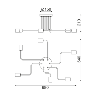 Aca-Lighting Φ/Σ ΟΡΟΦΗΣ 6XE27 ΜΕΤΑΛΛΙΚΟ ΜΑΥΡΟ ΜΑΤ 73X50XH21CM COBRA