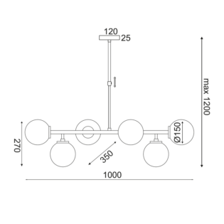 Aca-Lighting ΚΡΕΜΑΣΤΟ Φ/Σ 6ΧΕ27 ΜΕΤΑΛΛΙΚΟ+ΟΠΑΛ ΓΥΑΛΙ 100X30XH100CM THETIS