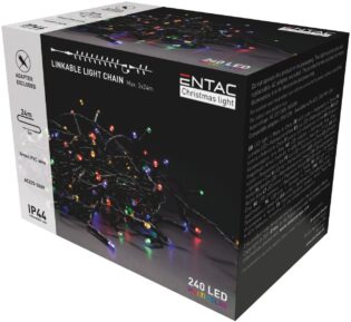 atc Entac Χριστουγεννιάτικα Λαμπάκια Επέκταση IP44 240 LED Πολύχρωμα 24m (Χωρίς Τροφοδοτικό)