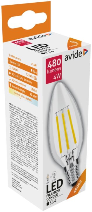 atc Avide LED Filament Κερί  4W E14 360° Λευκό 4000K