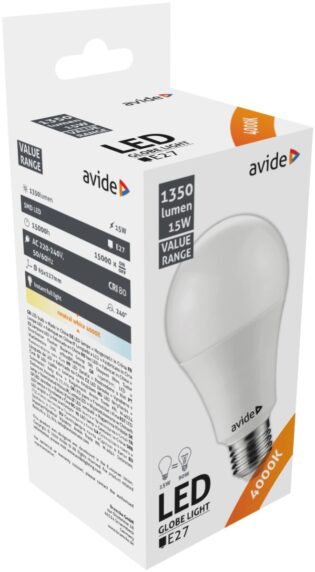 atc Avide LED Κοινή 15W E27  Λευκό 4000K Value