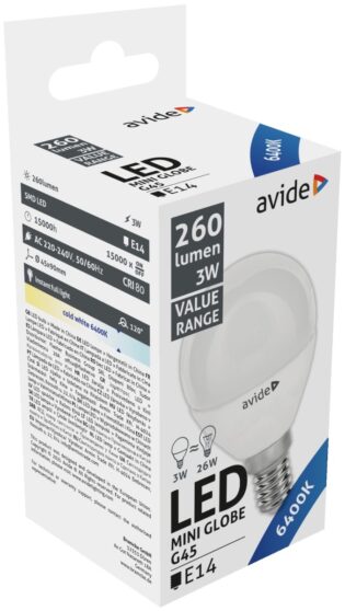 atc Avide LED Σφαιρική 3W E14 Ψυχρό 6400K Value