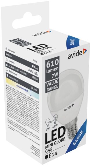 atc Avide LED Σφαιρική 7W E14  Ψυχρό 6400K Value