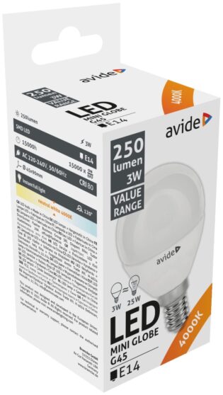 atc Avide LED Σφαιρική 3W E14 Λευκό 4000K Value