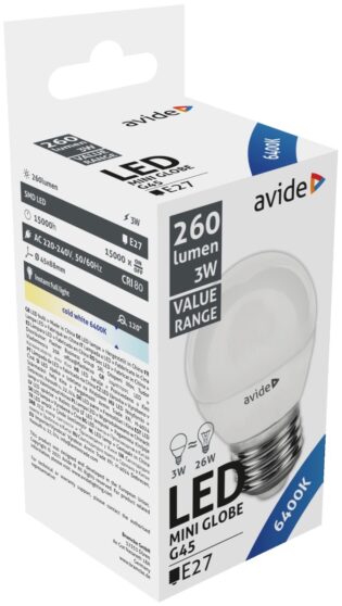 atc Avide LED Σφαιρική 3W E27 Ψυχρό 6400K Value