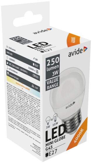 atc Avide LED Σφαιρική 3W E27 Λευκό 4000K Value