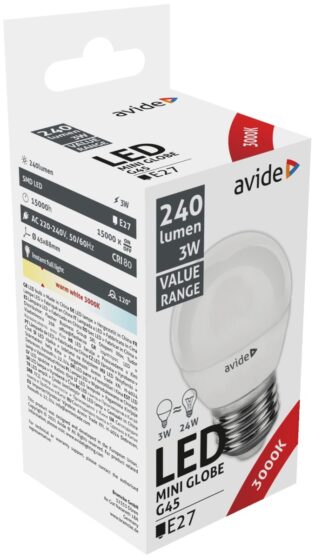 atc Avide LED Σφαιρική 3W E27 Θερμό 3000K Value