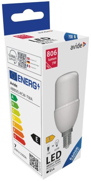 atc Avide LED Bright Stick Bulb T37 7W E14 Ψυχρό 6400K
