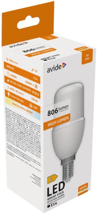 atc Avide LED Bright Stick Bulb T37 7W E14 Λευκό 4000K