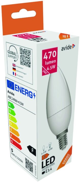 atc Avide LED Κερί 4.5W E14 Λευκό 4000K Υψηλής Φωτεινότητας
