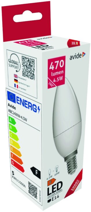 atc Avide LED Κερί 4.5W E14 Θερμό 3000K Υψηλής Φωτεινότητας