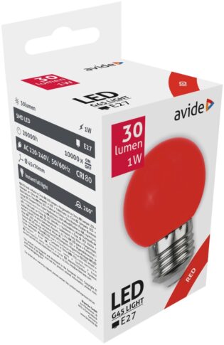 atc Avide LED Διακοσμητική Λάμπα G45 1W E27 Κόκκινο