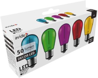 atc Avide LED Διακοσμητική Λάμπα Filament 1W  E27 (5τμχ) (Πράσινο/Μπλέ/Κίτρινο/Κόκκινο/Μώβ)