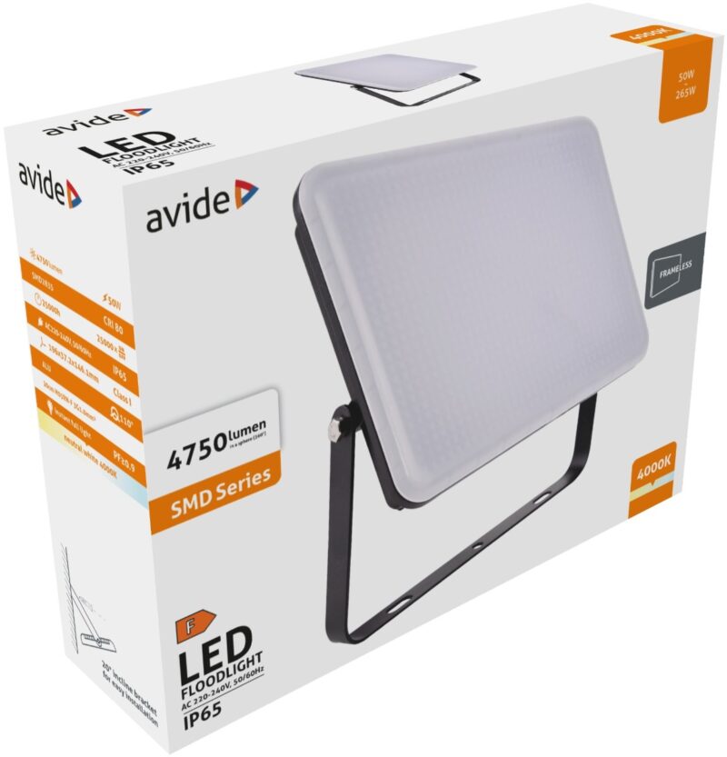 atc Avide LED Προβολέας Slim SMD Framelesss 50W Λευκό 4000K