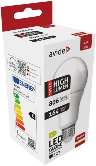 atc Avide LED Κοινή A60 4.9W E27 Θερμό 3000K Super Υψηλής Φωτεινότητας