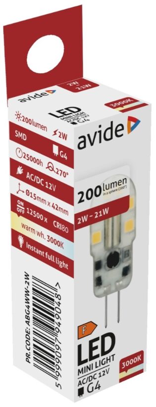 atc Avide LED 2W G4 160° Θερμό 3000K