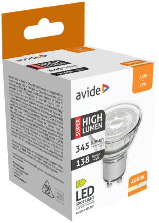 atc Avide LED Σπότ Αλουμίνιο + Πλαστικό 2.5W GU10 Λευκό 4000K Super Υψηλής Φωτεινότητας