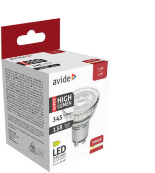 atc Avide LED Σπότ Αλουμίνιο + Πλαστικό 2.5W GU10 Θερμό 3000K Super Υψηλής Φωτεινότητας
