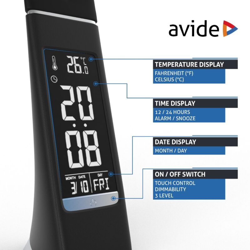 atc Avide LED Φωτιστικό Γραφείου Επαγγελματικό Δερμάτινο με Ημερολόγιο Μαύρο 6W