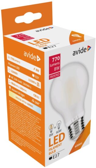atc Avide LED Filament Γαλακτερό Κοινή 8W E27 360° Λευκό 4000K