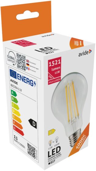 atc Avide LED Filament Κοινή 11W E27 A70 360° Λευκό 4000K Υψηλής Φωτεινότητας