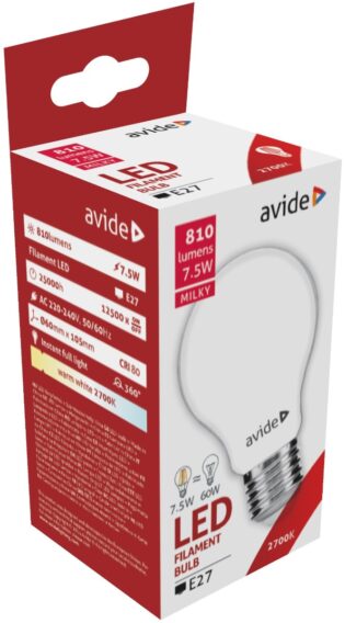 atc Avide LED Filament Γαλακτερό Κοινή 7.5W E27 360° Θερμό 2700K