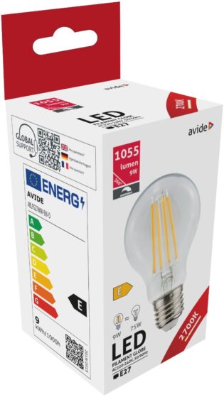 atc Avide LED Filament Κοινή  9W E27 360° Θερμό 2700K Υψηλής Φωτεινότητας Ντιμαριζόμενο