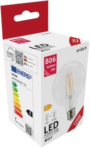 atc Avide LED Filament Κοινή G95 7W E27 360° Θερμό 2700K