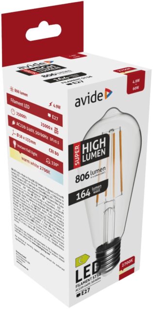 atc Avide LED Filament ST58 4.9W E27 Θερμό 2700K Super Υψηλής Φωτεινότητας