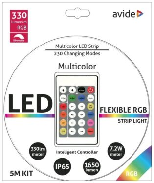 atc Avide LED Ταινία Blister 12V  7.2W SMD5050 30LED IC RGB IP65 5m + Έξυπνο Ελεγκτή