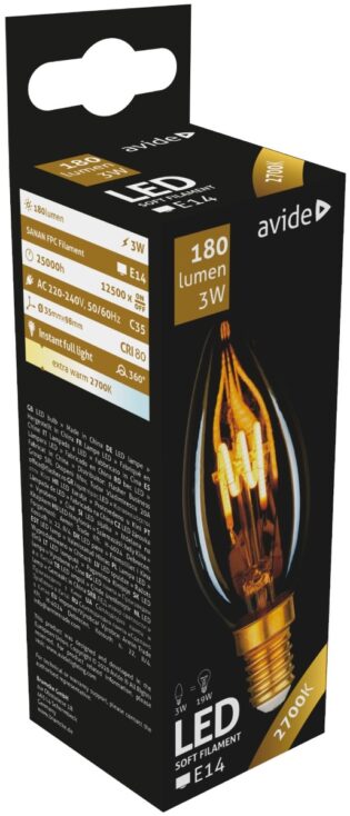 atc Avide LED Soft Filament Κερί 3W E14 360° Θερμό 2700K