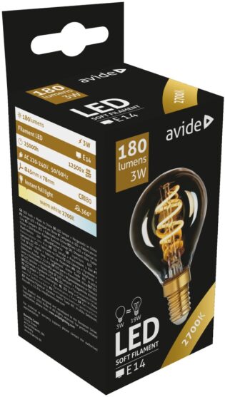 atc Avide LED Soft Filament Σφαιρική 3W E14 360° Θερμό 2700K