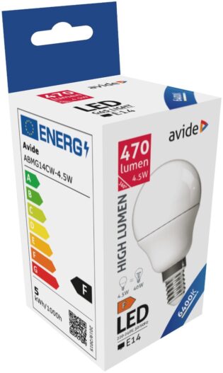 atc Avide LED Σφαιρική G45 4.5W E14 Ψυχρό 6400K Υψηλής Φωτεινότητας