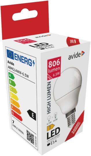 atc Avide LED Σφαιρική G45 6.5W E14 Θερμό 3000K Υψηλής Φωτεινότητας