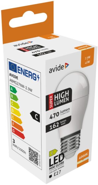 atc Avide LED Σφαιρική G45 2.9W E27 Λευκό 4000K Super Υψηλής Φωτεινότητας