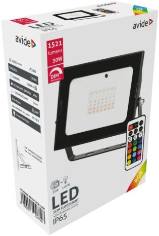 atc Avide LED Προβολέας Slim SMD  30W RGB με Τηλεχειριστήριο