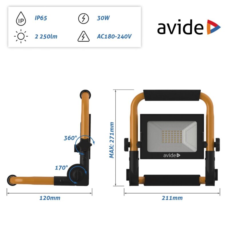 atc Avide LED Προβολέας Slim SMD  30W με Βάση 1.5m Λευκό 4000K