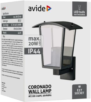 atc Avide Εξωτερικό Φωτιστικό Τοίχου Coronado 1xE27 IP44 Μαύρο